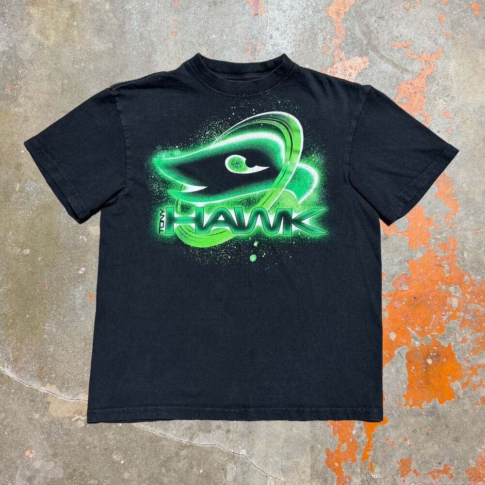 Youth Tony Hawk Black Green Graphic Skateboarding T-Shirt Size Medium